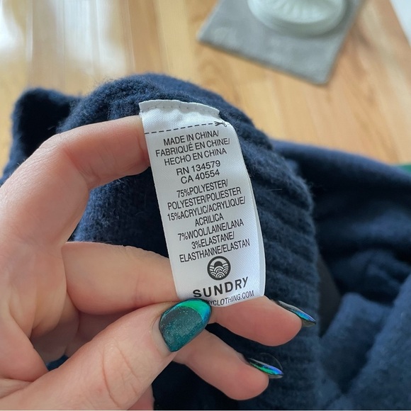 Sundry Puffsleeve Blue Wool Blend Long Sleeve Crewneck Sweater Dress NWT Sz 1/S - Picture 10 of 12